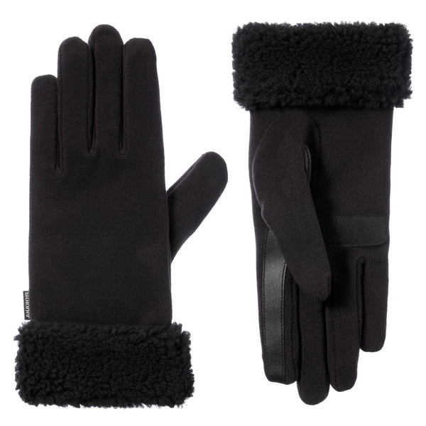 Isotoner Women's Recycled Rosie Faux Leather Shortie Gloves with Scallop Hem and Smartouch Black Small/Medium