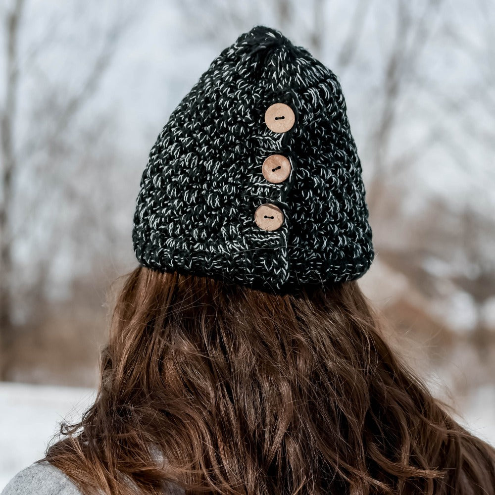 Isotoner Black Women's Chenille Snowflake Hat with Faux Fur Pom