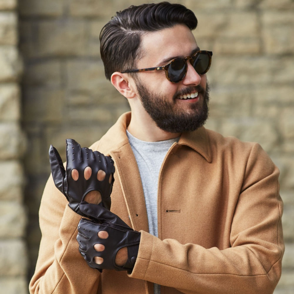 Isotoner Men's Classic Leather Unlined Driving Gloves - Black Medium